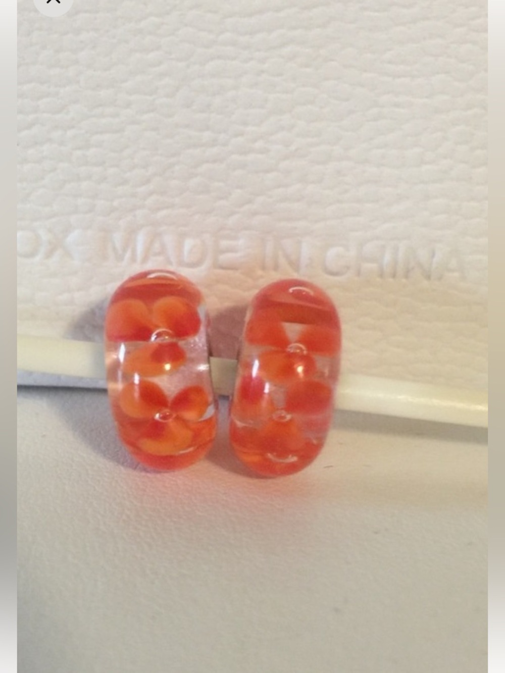 Peachy-Orange Floral Troll Glass Beads